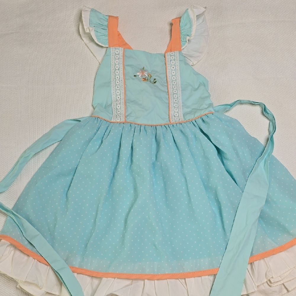 Evie's Closet Blue and Peach Ruffled Dress